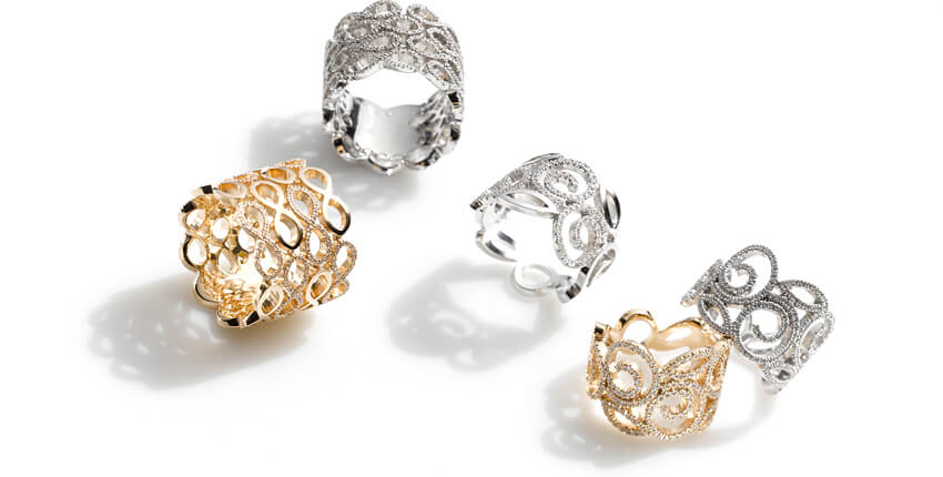 Kollektion Villandry Ringe gearbeitet in Roségold und Weissgold mit Brillanten