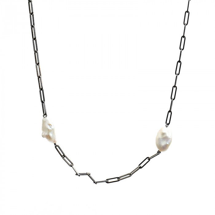 Detail Kette Twiggy Silber rhodiniert mit Süßwasserperlen