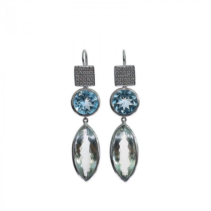 Ohrhänger in Weißgold mit Topas und Prasiolith und Diamant Brillanten