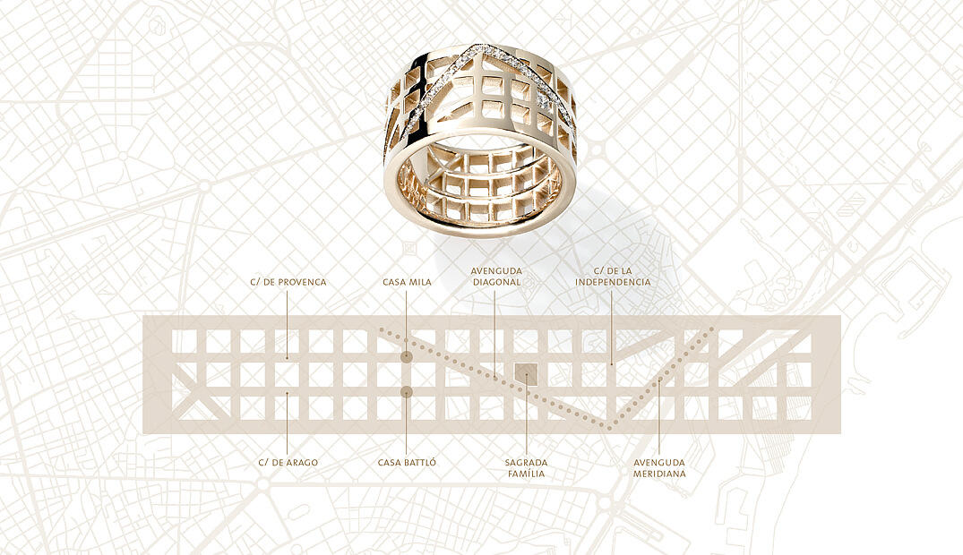 Ring Voyage Barcelona Roségold mit Diamanten. Design Ruth Sellack Schmuckobjekte
